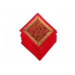 Indian Silk Table Runner with 6 Placemats & 6 Coaster in Red Color Size 16x62